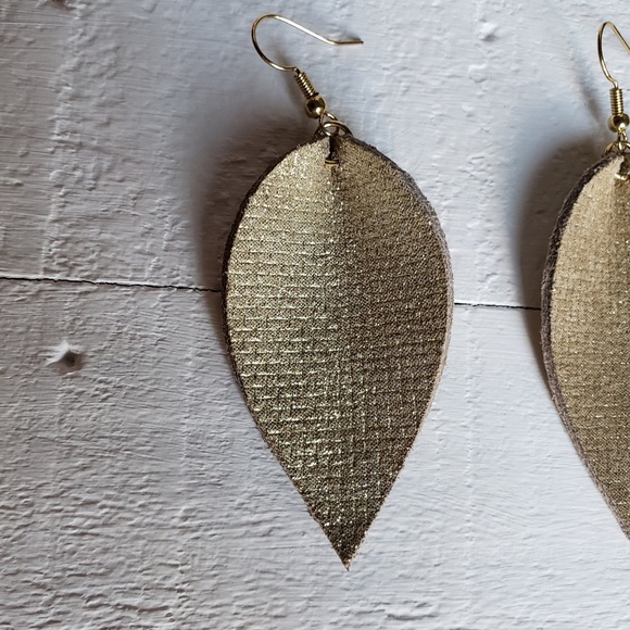 2 Inch | Gold Petal Leather Earrings - Picture 4 of 8